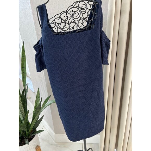J.Crew Navy Off-Shoulder Textured Knit Mini Dress With Ruffle Sleeves size XL - Picture 6 of 7